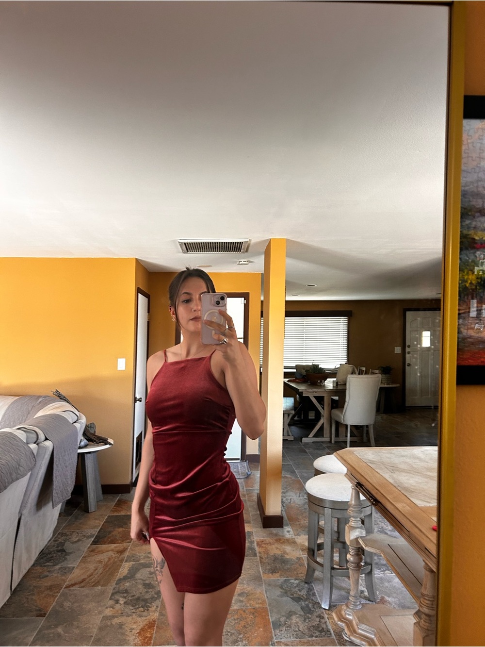 Windsor Red Velvet Asymmetrical Dress Small Spaghetti Strap Cocktail Party Dress - Picture 1 of 8